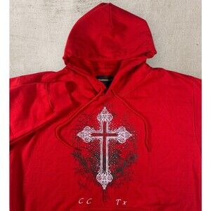 Vintage Affliction Style Hoodie Mens Large Red Cross Grunge Peregrine Bay Y2K